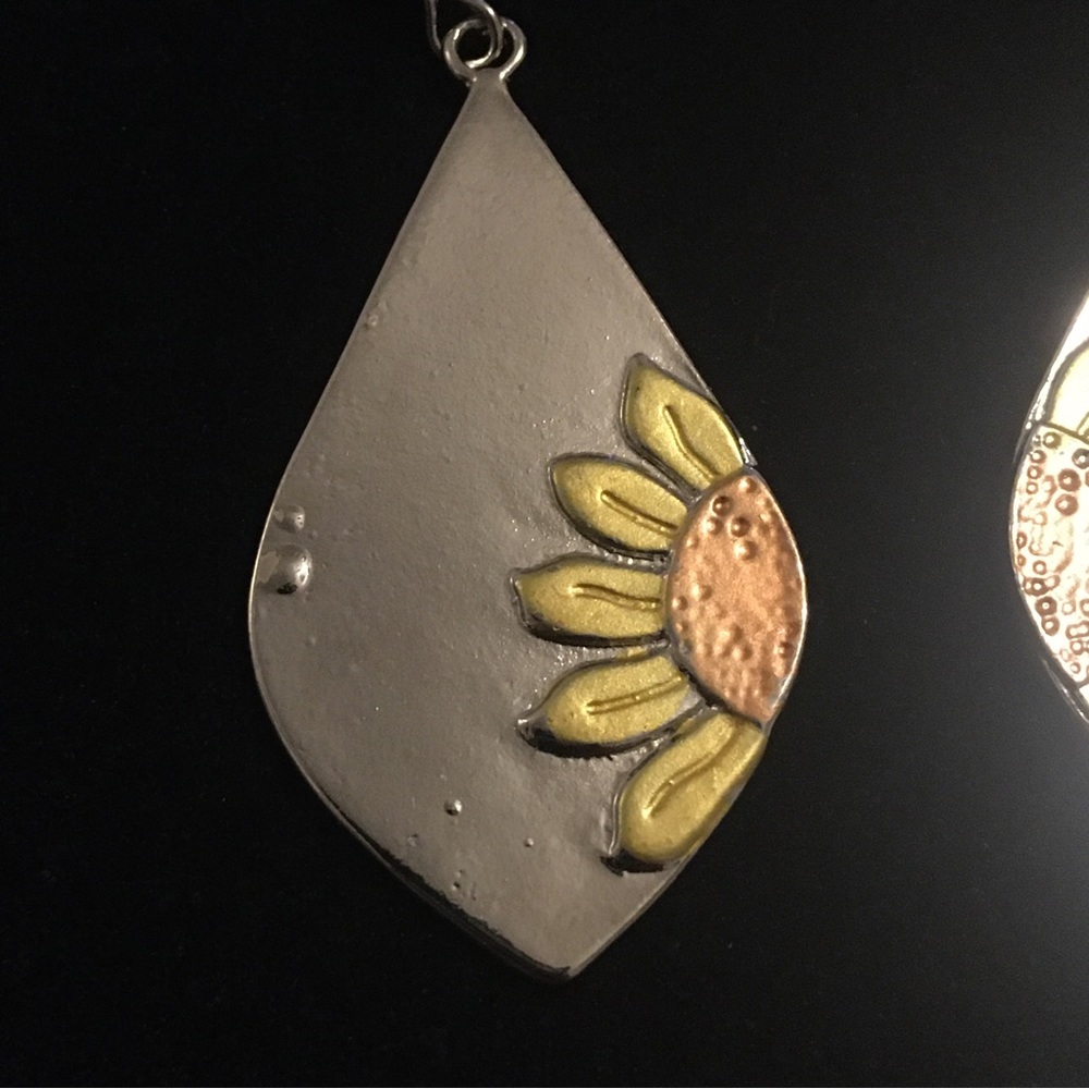 Sunflower Silver Tone Dangle Earrings - Picture 6 of 8